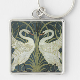 Vintage Walter Crane Svan Rush och Iris Fyrkantig Silverfärgad Nyckelring