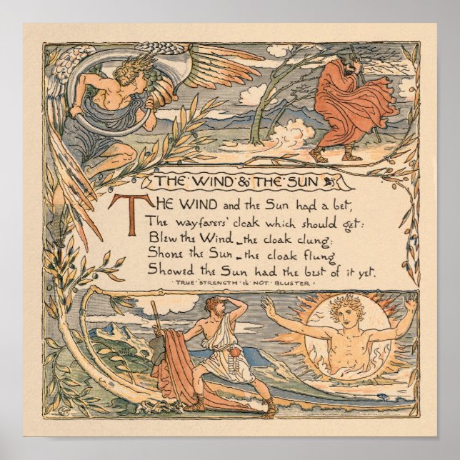 Vintage Walter Crane: vinden och sol är små Poster (Framsidan)