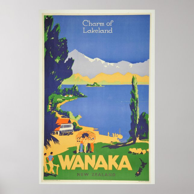 Vintage Wanaka New Zealand Lakeland Travel Poster (Framsidan)