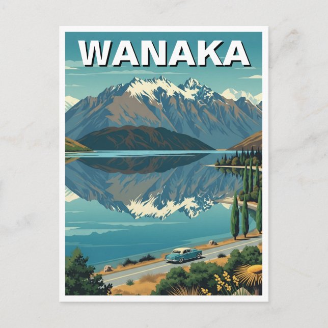 Vintage Wanaka New Zealand Travel Vykort (Framsida)