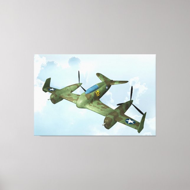 Vintage Warbird-flyg Militär luftfarts konst Canvastryck (Framsida)