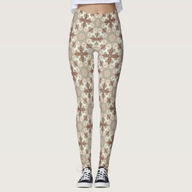 Vintage Warm Hues Printed Fashion Leggings (Framsida)