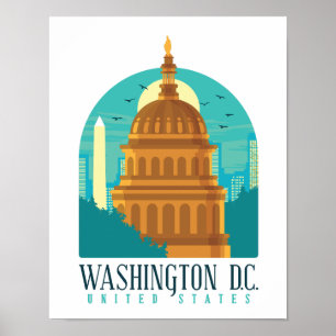 Vintage Washington D.C. USA Kapitolium Poster