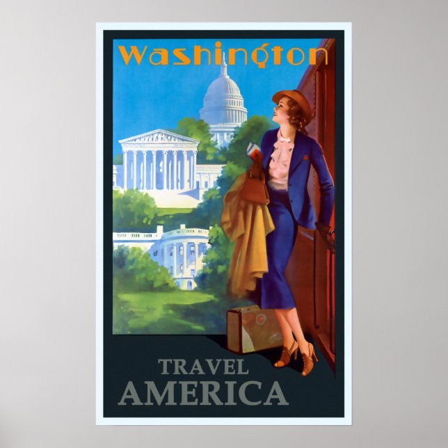 Vintage Washington DC Huvudstad Travel America Poster (Framsidan)
