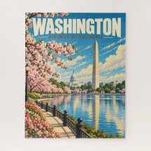 Vintage Washington DC-monument och körsbärsblom