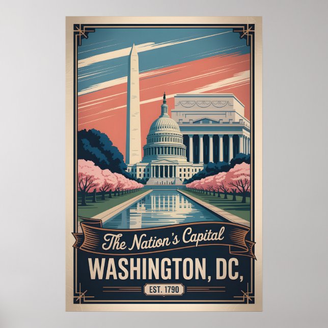 Vintage Washington DC Nationens huvudstad Retro Poster (Framsidan)