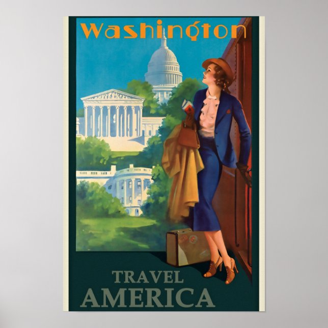Vintage Washington DC Travel Illustration Poster (Framsidan)