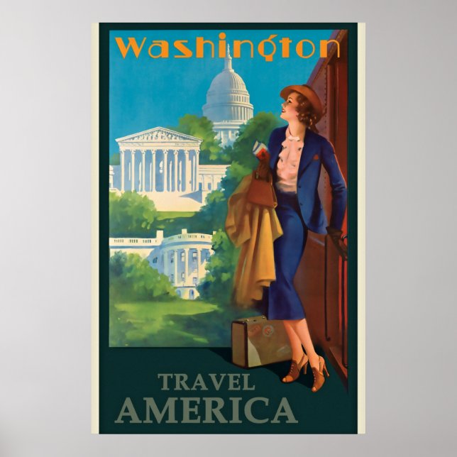 Vintage Washington DC Travel Illustration Poster (Framsidan)