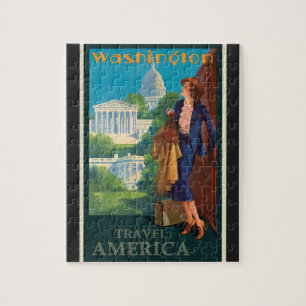 Vintage Washington DC Travel Illustration Pussel