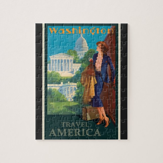 Vintage Washington DC Travel Illustration Pussel (Vertikal)