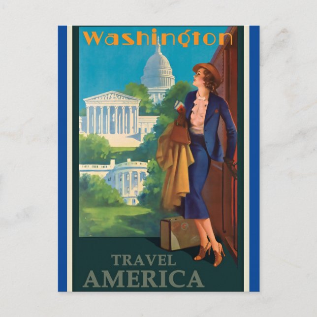 Vintage Washington DC Travel Illustration Vykort (Framsida)