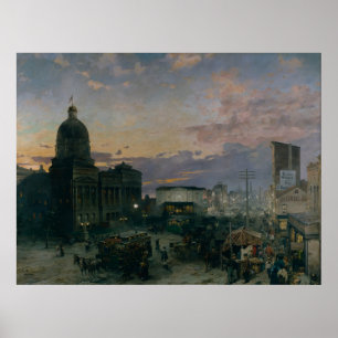Vintage Washington Street Indianapolis i Dusk Poster