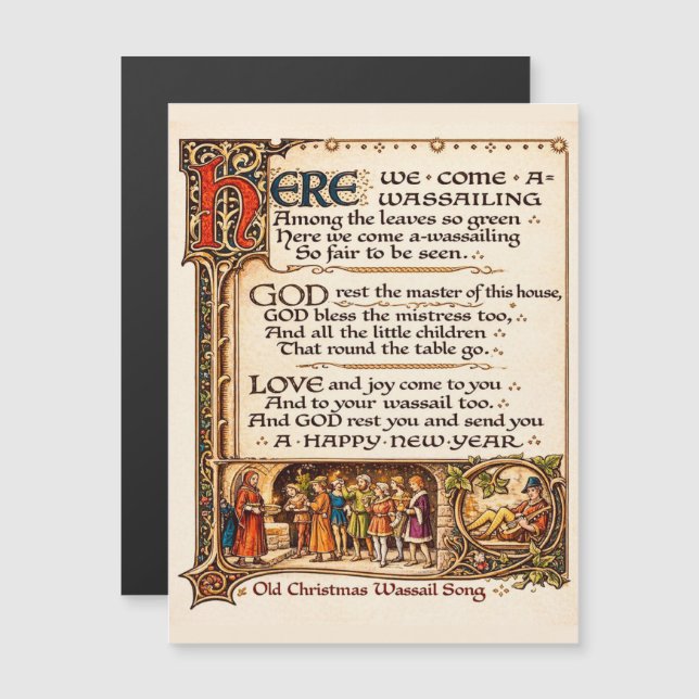 Vintage Wassail-sång Illuminerad manuskriptkonst (Fram/baksida)