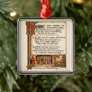 Vintage Wassail-sång Illuminerad manuskriptkonst Julgransprydnad Metall