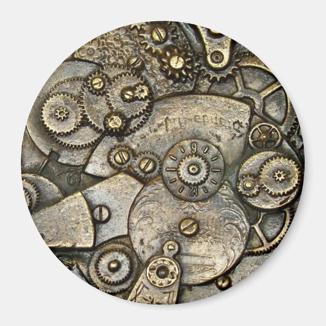 Vintage Watch-mekanism Rund magnet (Framsidan)