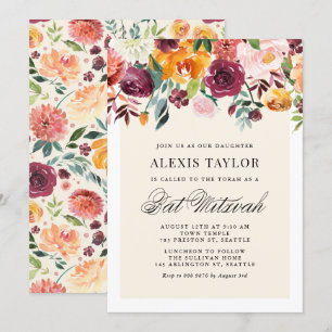 Vintage Watercolor Autumn Blooms Bart Mitzvah Inbjudningar