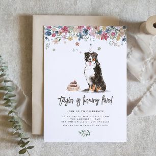 Vintage Watercolor Bernese Mountain Hund Birthday Inbjudningar