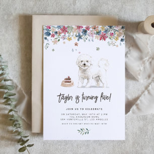 Vintage Watercolor Bichon Frise-Hund, Födelsedagsf Inbjudningar