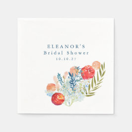 Vintage Watercolor Blå Röd Blommig Bröllopsdusch Pappersservett