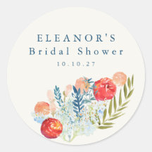 Vintage Watercolor Blå Röd Blommig Bröllopsfest