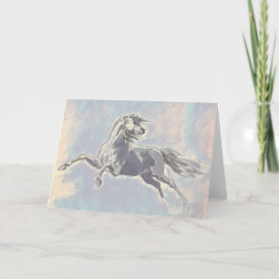 Vintage Watercolor Bläck Illustrated Horse Art Car Kort
