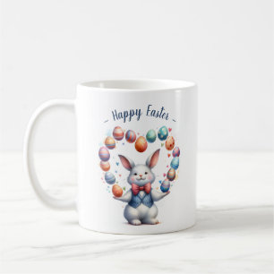 "Vintage Watercolor Bunny Juggling Påskägg Kaffemugg