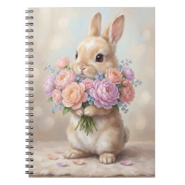 Vintage Watercolor Bunny with Floral Bouquet Noteb Anteckningsbok