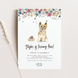 Vintage Watercolor Cairn Terrier Hund Birthday Inbjudningar