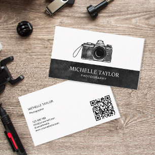 Vintage Watercolor Camera Photography QR Code Visitkort