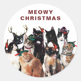 Vintage Watercolor Cat Clowder Meowy jul Runt Klistermärke