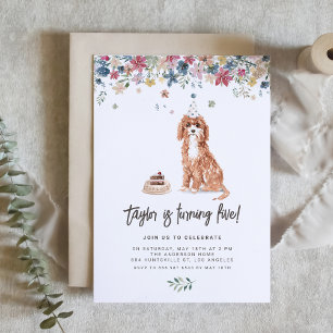 Vintage Watercolor Cavapoo Hund Födelsedagsfest Inbjudningar
