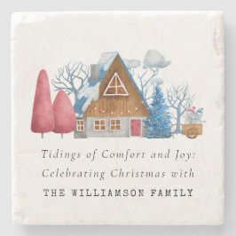 VINTAGE WATERCOLOR CHRISTMAS HOUSE FAMILY MARBLE STENUNDERLÄGG