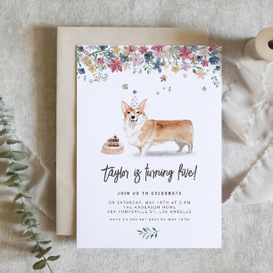 Vintage Watercolor Corgi Hund Födelsedagsfest Inbjudningar