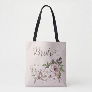Vintage Watercolor Dusty Ro Blommigt Bride Tygkasse