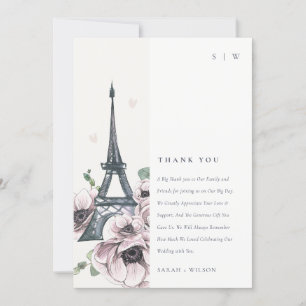 Vintage Watercolor Eiffel Torn Blommigt Bröllop Tack Kort