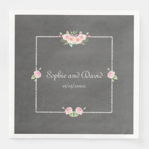 Vintage Watercolor Flowers Chalk Bröllop Pappersservett