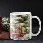Vintage Watercolor Forest Julgranar Anpassningsbar Kaffemugg<br><div class="desc">Vintage vattenfärgsskog Julgranar. Anpassa med ett namn som visas på den röda tråden. Ge till jul- eller vintersäsongen.</div>