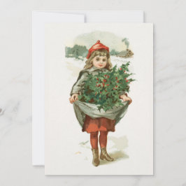 Vintage Watercolor Girl bär en Träd-jul Julkort