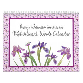 Vintage Watercolor Iris Flowers Motivational Ord Kalender