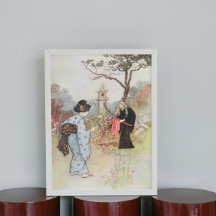Vintage Watercolor Japansk Fairytale