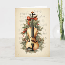 Vintage Watercolor jul Lakan Music Violin Helgkort