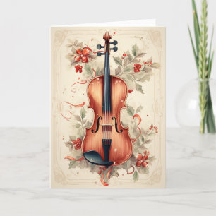 Vintage Watercolor jul Music Holly & Violin Helgkort