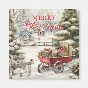 Vintage Watercolor Julgranar God jul Magnet