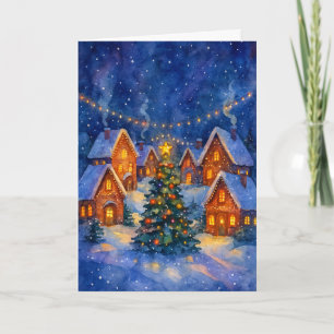 Vintage Watercolor Julnatt By Landet Christmas Helgkort