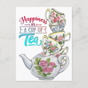 Vintage Watercolor Kopp i Hett Tea Happity Vykort