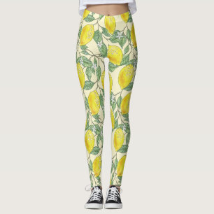 Vintage Watercolor Lemon Träd Tropical Mönster Leggings