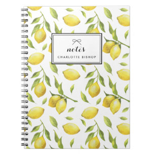 Vintage Watercolor Lemons och Greenery Mönster Anteckningsbok