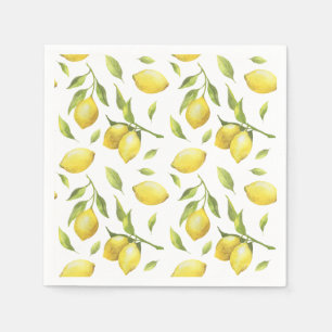 Vintage Watercolor Lemons och Greenery Mönster Pappersservett
