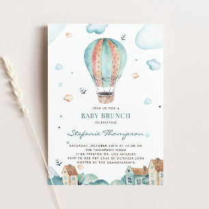 Vintage Watercolor Luftballong Boy Baby Brunch Inbjudningar