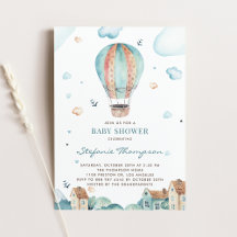 Vintage Watercolor Luftballong Boy Shower
